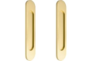 MOROBOR Lot de 2 poignées de porte coulissante ovales auto-adhésives en alliage d'aluminium brossé doré sans perforation pour porte de grange coulissante, fenêtres, armoires