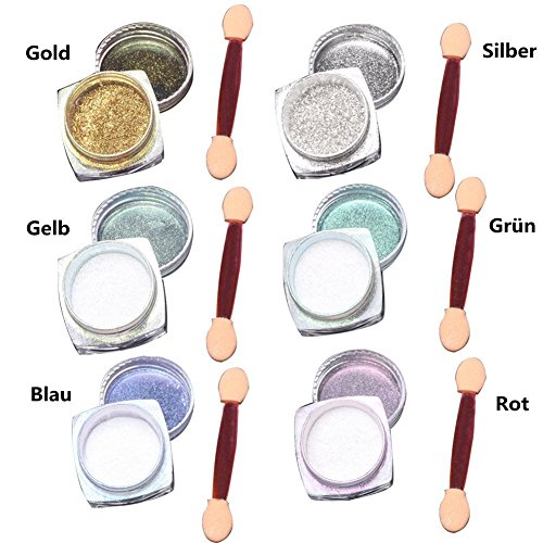 6 Farben Nagel Pigment Mirror Powder,Nail Glitzer Spiegel Effekt Pulver Glitter, CIDBEST® Spiegel Pulver, Mirror Nail Glitter Powder, Nagelkunst DIY Dekoration, Nageldesign Chrome Pigment-glänzendes Metallic Nail (2g/Stück) - 3