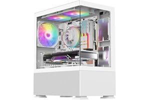 IONZ KZ-V Mini Aether PC Gaming case M/ATX Tempered Glass With Maximum Access to all Components includes 3 x 120mm ARGB Fans - White