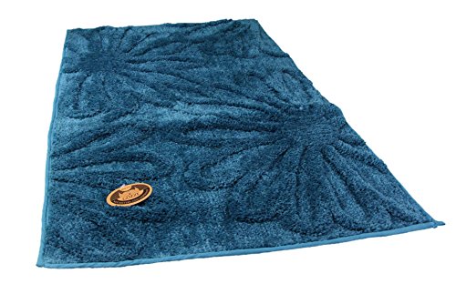 Gözze Badteppich, Mikrofaser Hochflorteppich, 60 x 100 cm, Blume, Petrol, 1031-54-060100