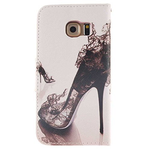 Samsung Galaxy S6 Edge Hülle, BoxTii® Schutzhülle + Frei Hartglas Displayschutzfolie, PU Leder Hülle mit Kartenfächern Magnetverschluss und Ständer Funktion für Samsung Galaxy S6 Edge, Kratzfeste Weiche Lederhülle Flip Wallet Ledertasche Wickelfalz Handyhülle mit Silikon Rückschale Case Cover für Samsung Galaxy S6 Edge (#2 High heels) - 2