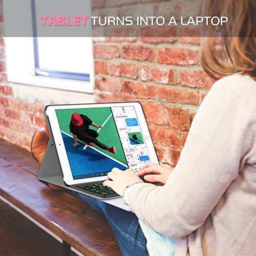 MoKo Neu iPad 9.7 Zoll 2017 Bluetooth Tastatur Hülle – PU Leder Tasche Schutzhülle mit abnehmbarer Wireless Bluetooth Keybord Case QWERTY Layout für Apple New iPad 9.7 Inch 2017 Tablet, Schwarz - 4
