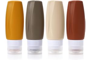 LUFEVRM 90ml Silikon Reiseflaschen Set,BPA-frei,4 Stück Auslaufsicher Nachfüllbar Tragbar zum Ausdrücken Leer Zubehör Behälter in Reisegröße für Toilettenartikel,Lotion,Shampoo,Conditioner(Braun)