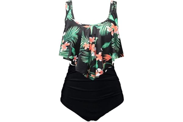 Aidotop Maillots de Bain Femmes 2 Pieces à Volants Vintage Taille Haute Plage Floral Slim Bikini Set
