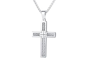 FaithHeart Crocifisso Collana Uomo Collezione Collana Croce Uomo Cristiano Collana Crocifisso Uomo Acciaio Inox 316L Collana Argento Nero Oro 55+5 CM Protezione Battesimo Cattolico