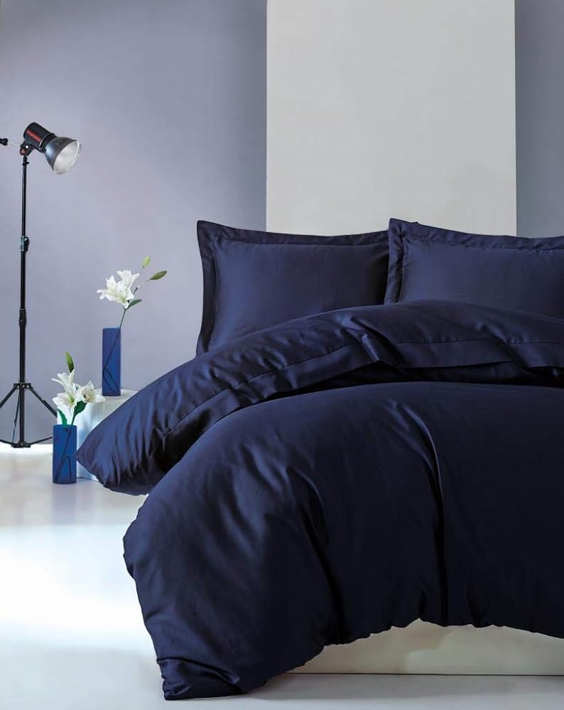 Cotton Box Elegant Lacivert Pamuk Saten Çift Kişilik Nevresim Takimi