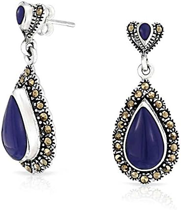 Bling Jewelry Synthetic Lapis Lazuli Teardrop 925 Silver Dangle Earrings