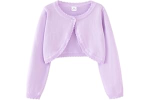 PythJooh Baby Girl Long Sleeve Bolero Shrugs Girls One-Button Plain Cotton Wedding Bolero Cardigan Knitted Coat for 1-13Years