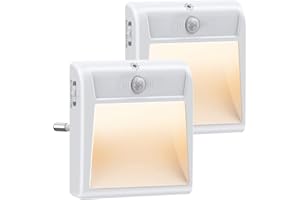 Nachtlicht Steckdose mit Bewegungsmelder 2 Stück, TEAMPD 3 Modi Kinder mit Dämmerungssensor, Stufenlos Dimmbare WarmWeiß Nachtlampe, LED für Schlafzimmer,Treppenhaus, Flur, Küche