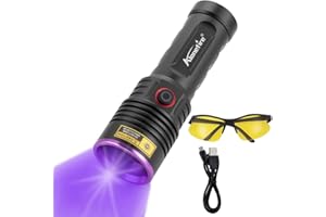 Alonefire SV53 36W 365nm Torcia UV LED Professionale USB Ricaricabile Ultravioletti Luce Nera Rileva Urina per Resina, Pesca, Fluorescina, Scorpioni, Colla con Occhiali Protettivi UV, Batteria Inclusa