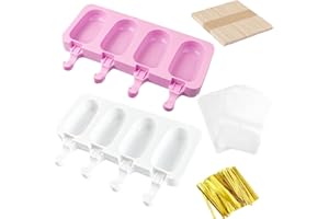 Gotetiso 2 Pezzi Stampi per Ghiaccioli in Silicone 4 Cavità Grande Silicone Stampi per Gelato Ice Cream Mould Riutilizzabili 50 Bastoncini per Ghiaccioli 50 Buste di Imballaggio 50 Fascette Fai Da Te