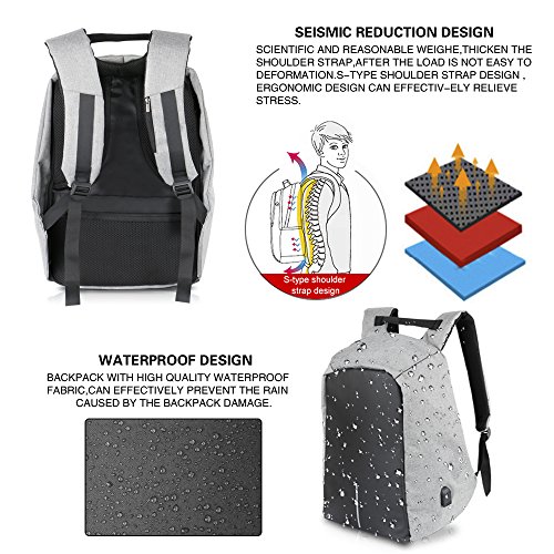 Gesch  ft Laptop Rucksack mit USB Lade-Schnittstelle  Yunplus Anti-Diebstahl Rei  verschluss Leicht Reise Daypack College Tasche mit Verstecktem Fach 