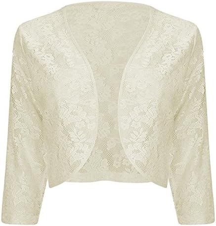 Womens Ladies Cream 3/4 Sleeve LACE Shrug Cardigan Bolero TOP Plus Sizes 16 18 20 22