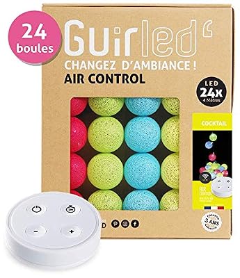 GuirLED Guirlande lumineuse boules coton LED USB - Télécommande sans fil - Chargeur double USB 2A inclus - 4 intensités - 24 boules - Cocktail
