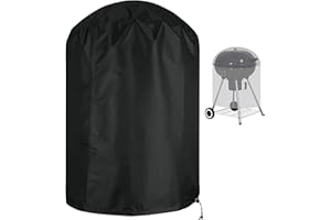 Flymer BBQ Grill Abdeckhaube Kugelgrill Abdeckung Rund Wasserdicht Gasgrill Schutzhülle (Schwarz) (Φ58xH 77cm)