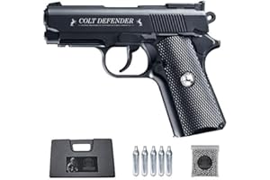 Ecommur. Colt Defender Full Metal | Pistola de perdigones (Bolas BB's de Acero) de Aire comprimido semiautomática 4,5mm + maletín + balines y CO2