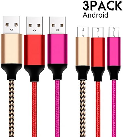 Micro USB Cable, FoolerHome 3 Pack 1ft/24cm Nylon Braided Extremely Durable Micro USB Cable High Speed USB 2.0 A Male to Micro B Sync and Charging Cables (Gold Red Pink)