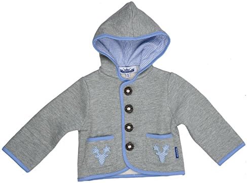 Eisenherz Baby Boys Hoody With Zip With Antler, In Grey and Light Blue – Smart Look In Traditional Bavarian Costumes In Size 74/80