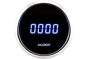 MOTOR METER RACING MGS 52mm 2-1/16" Digital Clock Gauge 24 Hour Format Blue LED Display Waterproof Black Dial