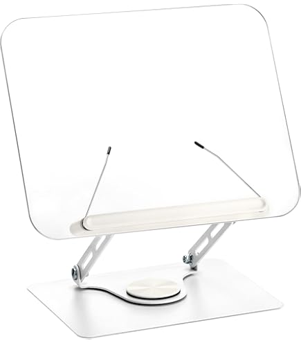 Woumlaiy Wooden Book Stand, Book Stand For Reading, Adjustable Holder With 360° Rotating Base And Side Clips, Laptop Stand, Cookbook Stand For Desk, Height Adjustable, Foldable