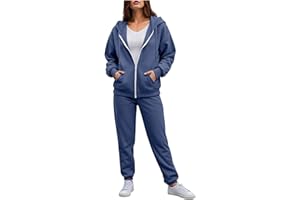 ALLEGORLY Survêtement Femme Ensemble 2 Pièce Jogging Suit Femmes Ensemble Jogging Couleur Unie Sweat à Pullover et Pantalon Sportswear Sweat Zippé Capuche Sport Décontracté Tenue