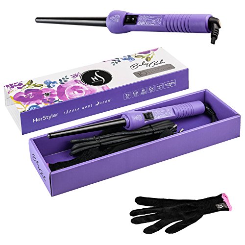 HerStyler Professional Baby Purple Curling Wand Hair Curler 9mm - 18mm for Perfect Baby Curls