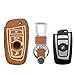Produktbild Happyit Leder Autoschlüssel Abdeckung Fällen Schlüsselbund für BMW 3 5 7 Serie GT 730 740 Smart - Handgefertigte Kreuz Hand mit Fluoreszenz-Effekt (Braun)