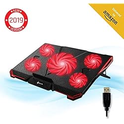 KLIMTM Cyclone - Refroidisseur Ordinateur Portable - Le Plus Puissant - Refroidissement Ultra Rapide - 5 Ventilateurs Silencieux - Refroidisseur PC Portable PS4 Xbox One - Rouge Nouvelle Version 2019