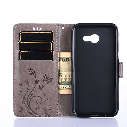 Samsung Galaxy A5 ( 2017 ) Hülle, Samsung Galaxy A5 ( 2017 ) Schutzhülle, Alfort 3 in 1 Lederhülle Fashion Design Premium PU Leder Hohe Qualität Tasche Case Cover Kasten Abdeckung Wallet für Samsung Galaxy A5 ( 2017 ) 5.2″ Smartphone Funktion Standfunktion Unterstützte Telefone und Magnetverschluss mit Schmetterling ( Grau ) + Alfort Schwarz Stylus Pen - 5