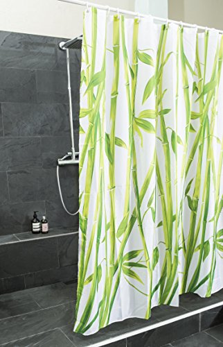 Duschvorhang Bambus textil – Hygienisch & elegant | Badewannen-Vorhang 100% Polyester Badewanne Anti Schimmel 180 x 180 cm waschbar | Dekoration Feng Shui Bamboo | asiatischer stil - 2