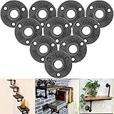 STARVAST 10pcs 1/2'Bride de plancher, Raccords de Tuyauterie à Bride Noir avec Trou Fileté pour Pipe Industrielle, Meubles et Décor de Bricolage