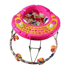 Govinds Baby Activity ABCD Educational Walker for Boys and Girls Children for 5+ Months Round Iron Baby Walker Foldable (8 Wheel Pink Color)