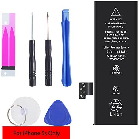 iPhone 5S &amp; 5C Battery Replacement with Kit (5 Complete Tools) &amp; Adhesive, High Capacity Brand New Battery 0 Cycle - [12-Month Warranty]