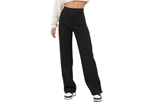 BUKKNYE Women's Casual Straight Leg Pants High Waisted Flat Front Button Down Stretch Chino Fashion Boyfriend Cargo Work Pants