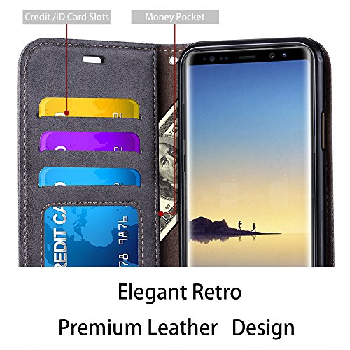 Funda Galaxy Note 8  Ferlinso Carcasa Cuero Retro Elegante con  Protector de Pantalla  ID Tarjeta de Cr  dito Tragamonedas Soporte de Flip Cover Estuche de cierre magn  tico para Samsung Galaxy Note 8  Gris 