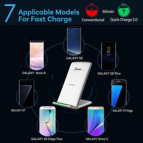 Seneo Cargador Inal  mbrica 10W Qi iPhone X  8  8 plus Carga R  pida para Samsung Galaxy S8 S8 plus  S7 S7 plus note 5  Compatible con Nokia Lumia  Google Nexus  Color Plata
