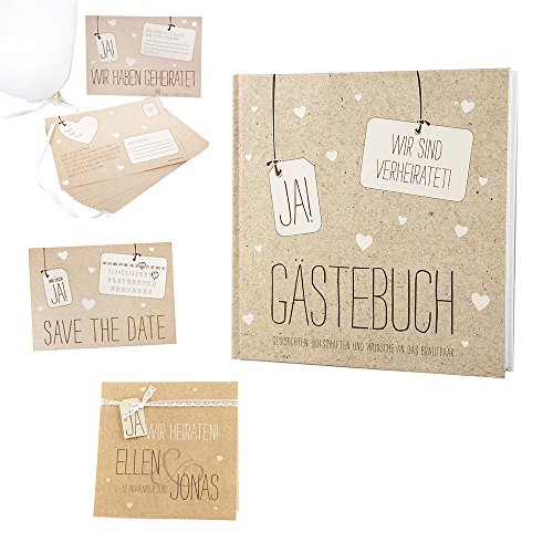 Gästebuch Hochzeit „JA!“ ‚Wir sind verheiratet‘ in Kraftpapier-Look mit kleinen weißen Herzen - 4