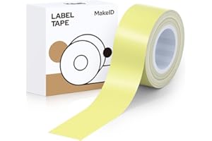 MakeID Etichette Adesive Termiche, Impermeabile DIY Personalizzate Carta Adesiva per Stampante, Compatibile L1/ Q1/ E1 Eticchettatrice, per Scuola Casa, 16mm*4 m/Rotolo Giallo chiaro