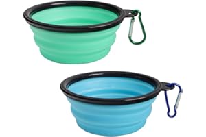 SLSON 2 Pièces Bol à Chien Pliant en Silicone Pliable, Gamelles de Voyage pour Chien et Chat, Bleu Clair et Vert Clair (350ml)