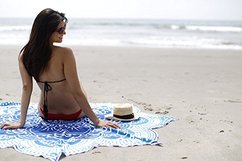Einzigartige Kollektion von rawyal Crafts Runde Lotus Blumen Mandala Wandteppich, indisches Hippie-100% Baumwolle Floral Star Mandala Outdoor Beach Roundie, Floral Circle Design/Form 182,9 cm - 5