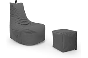 Nadimaideal Gamer Sitzsack Komfort XL - XXL für Kinder, Teenager & Erwachsene | Indoor & Outdoor | Sitzsack Gaming | Füllung EPS Perlen (Anthrait, Sitzsack XL mit Hocker)