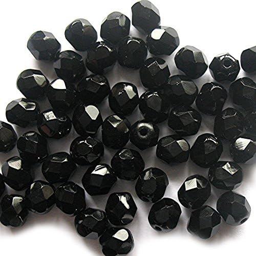 Pretty Pebbles Beads - 50 Fire Polished Czech Glass Faceted Beads 6mm Jet Black
