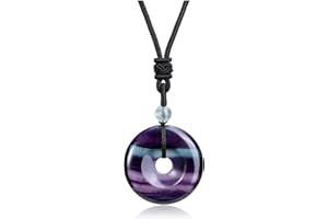 GEHECRST 7 Chakra Edelstein Halskette Donut Anhänger Kette Glücksbringer Heilstein Anhänger Healing Reiki Energietherapie Glückbringen Edelstein für Damen Herren
