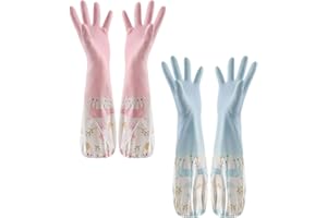 BZKSER Household Gloves – 2 Pairs Long Rubber Gloves, Cleaning Gloves, Latex-Free with Cotton Lining for Dishwashing, Laundry Cleaning, Bathroom, Car (Medium Size)