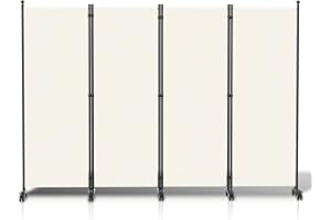 Hebitod Paravent auf Rollen 228x181cm, Faltbar Raumtrenner Raumteiler,sichtschutz Trennwand 4 Teilig,spanische Wand,blickdichter Paravent für Wohnzimmer,Schlafzimmer - Beige