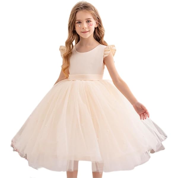 Abito Da Bambina Per Damigella Di Fiori, Tutù In Tulle, Bianco, Con Pizzo Floreale, Taglia 8 Anni