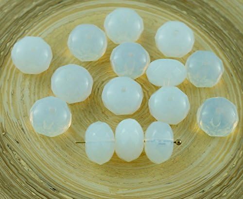 Rondelle Beads 10pcs Large Moonstone White Opal Czech Round Faceted Glass Fire Polished 11mm x 7mm