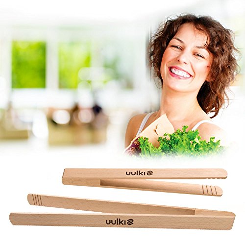 Uulki® 2-tlg. Set Küchenzange aus Ardenner Buchenholz – Umweltfreundlich & hergestellt in Europa – BBQ Barbecue Grillzange 30 cm und Toastzange 22 cm - 2