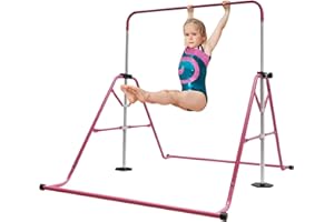 Bazargame Ginnastica per bambini, asta pieghevole orizzontale, 115-155 cm, asta da ginnastica regolabile, pieghevole, fino a 100 kg, rosa