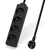 Waytex 52132 &ndash; Power Strip 4 Electrical Outlets (16 A, 2 P+T, 5 m Cable, Child Safety, CE NF, Black